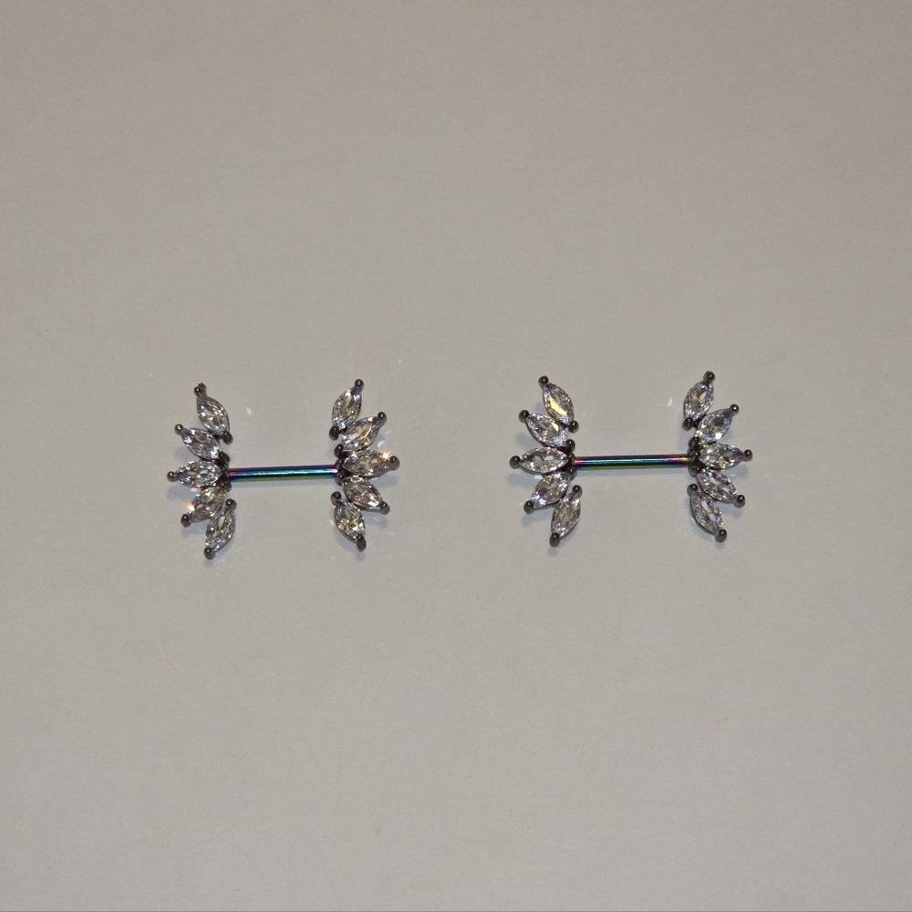 New 14G 316L CZ Rainbow Nipple Rings